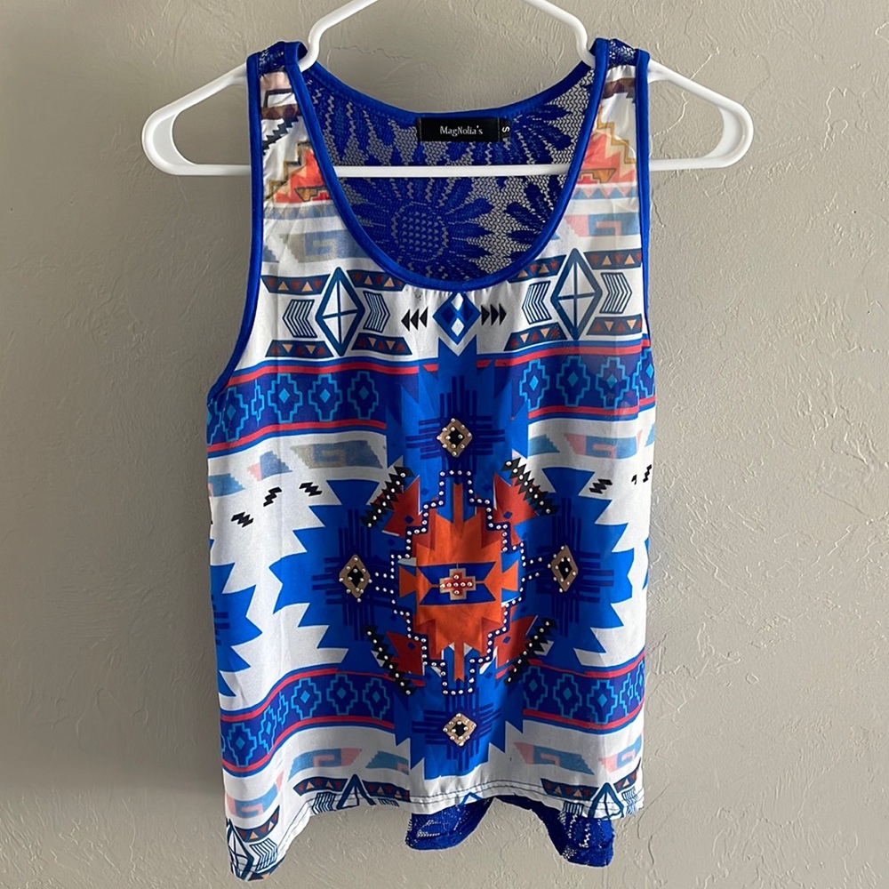 Aztec tank top with see through back